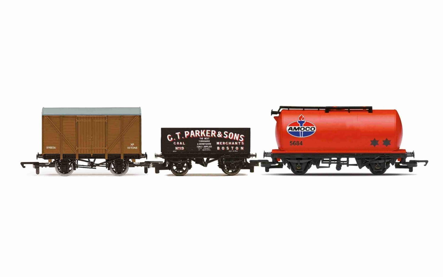 Hornby R60048 RailRoad Triple Wagon Pack, Mixed Wagons With Box Van – Era 3 1 Hornby R60048 RailRoad Triple Wagon Pack, Mixed Wagons With Box Van – Era 3